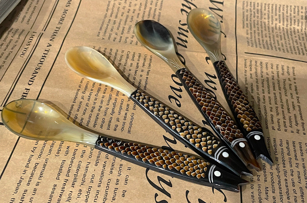 Unique Handcrafted Buffalo Horn Spoon With Carved Fish Handle