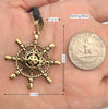 Large Antique Bronze Ship Wheel Pendant Charm Necklace Pendent Jewelry
