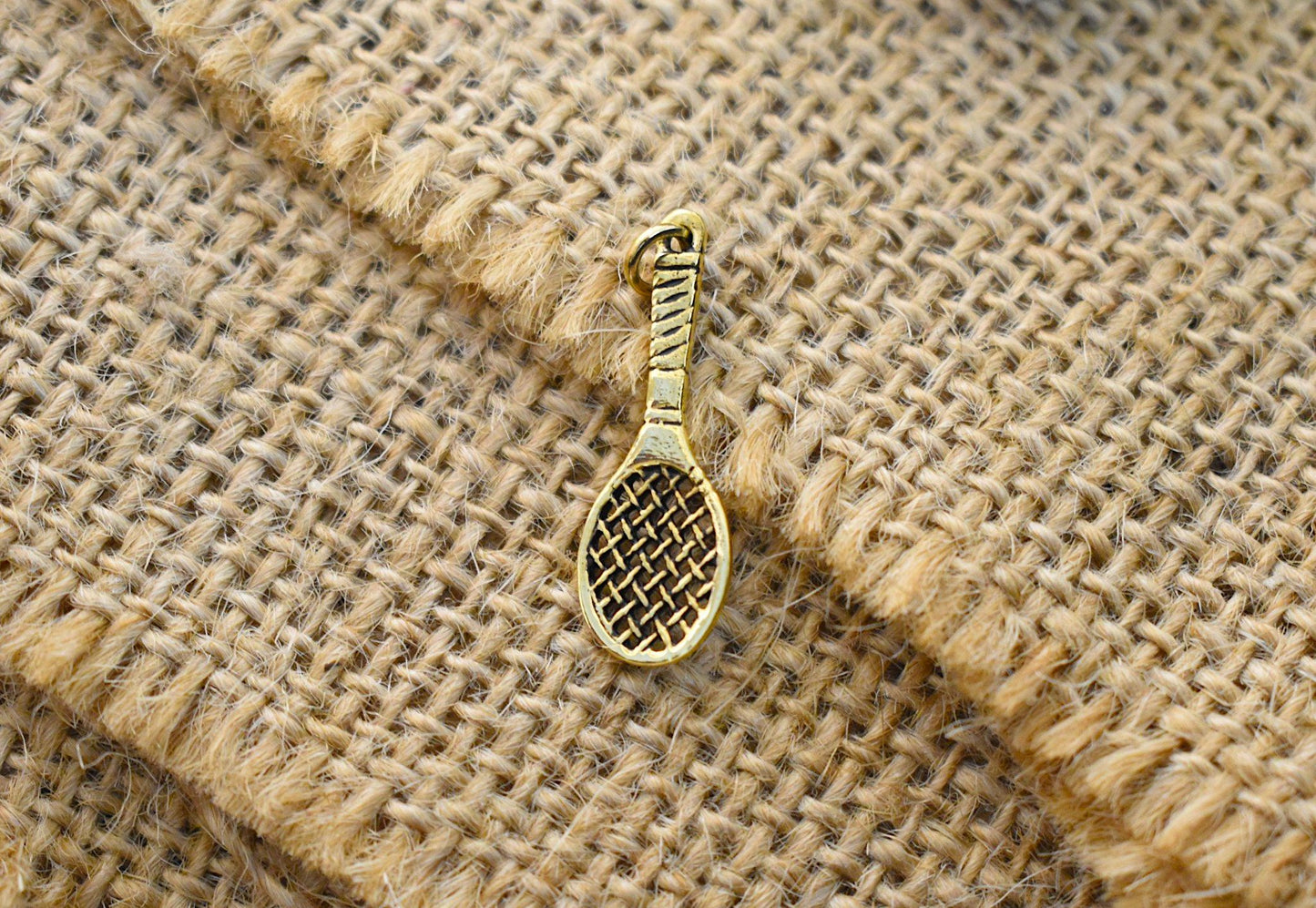 Tennis Racket Handmade Gold Brass Necklace Pendant Jewelry