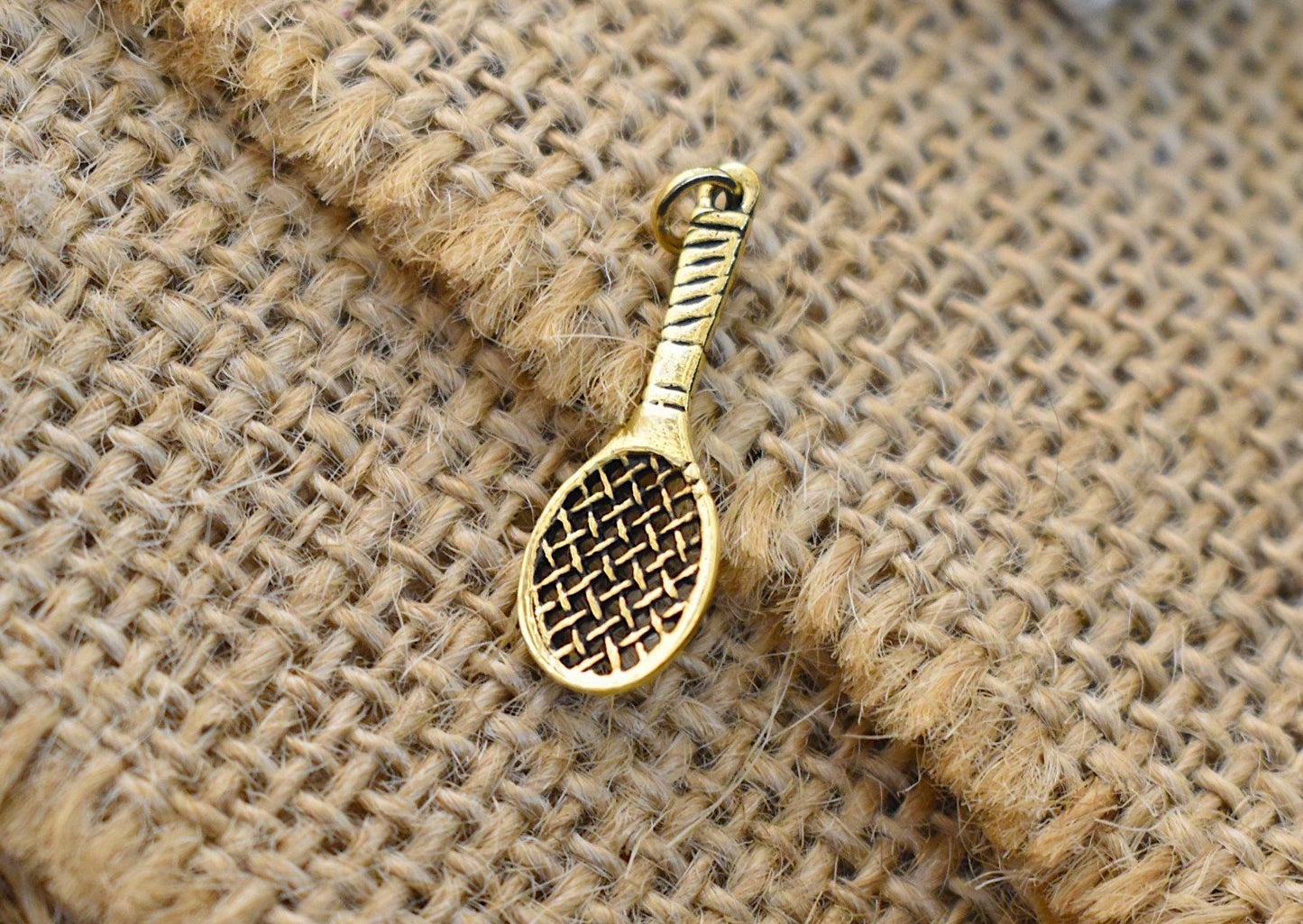 Tennis Racket Handmade Gold Brass Necklace Pendant Jewelry