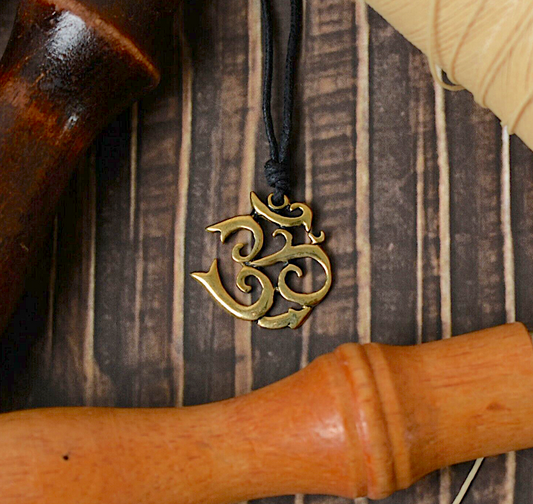 Hindu Om Omh Yoga Handmade Gold Brass Charm Necklace Pendant Jewelry
