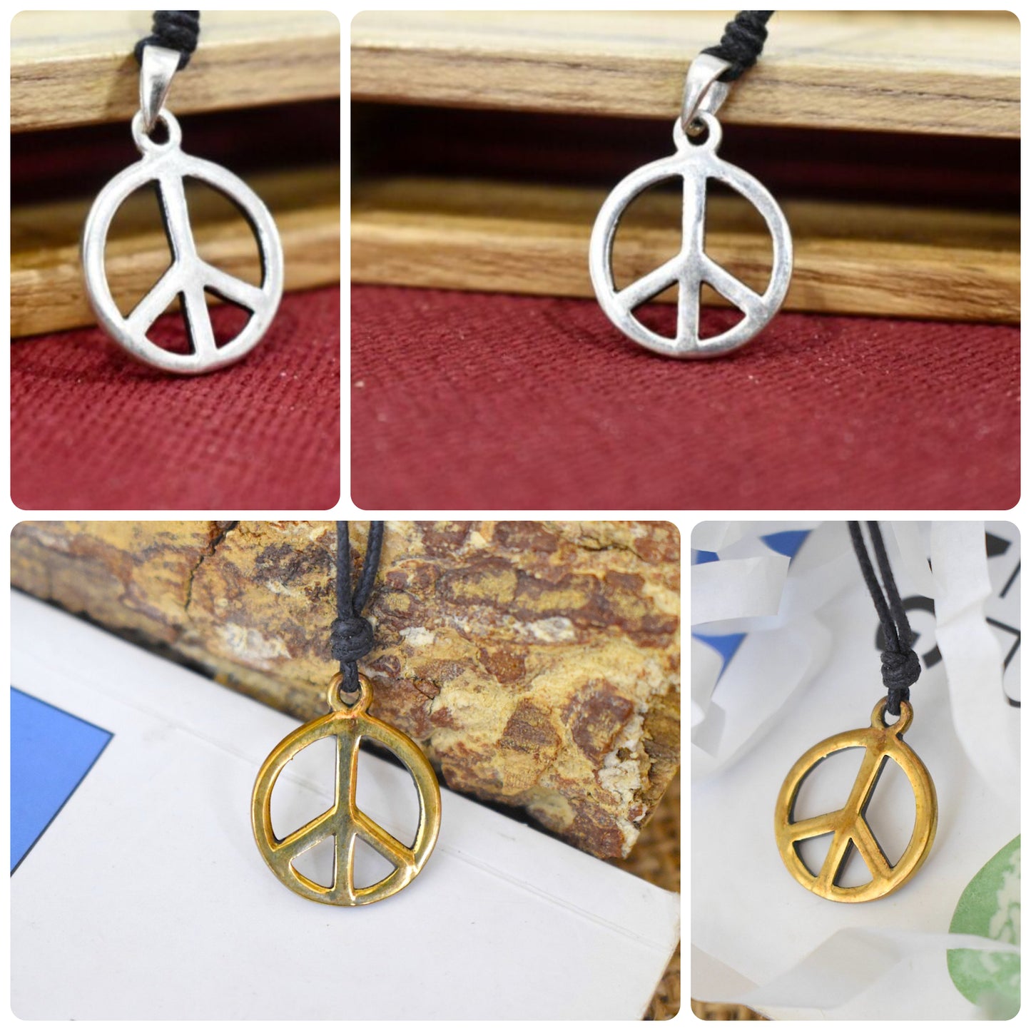 Peace Sign 92.5 Sterling Silver Brass Pewter Charm Necklace Pendant Jewelry