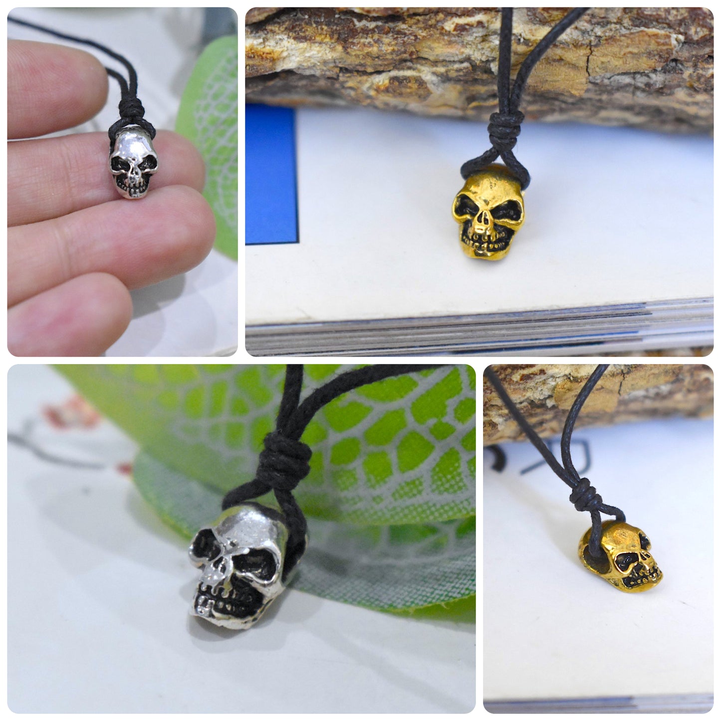 Little Baby Skull Silver Pewter Gold Brass Charm Necklace Pendant Jewelry
