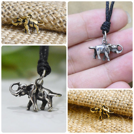 Walking Elephant 92.5 Sterling Silver Gold Brass  Necklace Pendant Jewelry