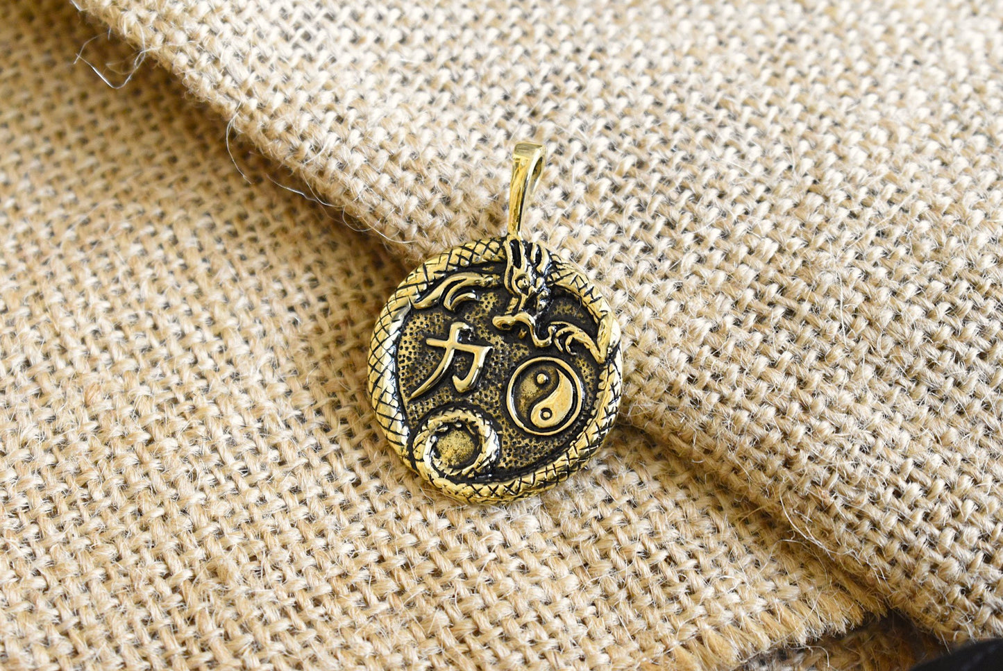 Yin Yang Dragon Silver Pewter Gold Brass Pewter Necklace Pendant Jewelry