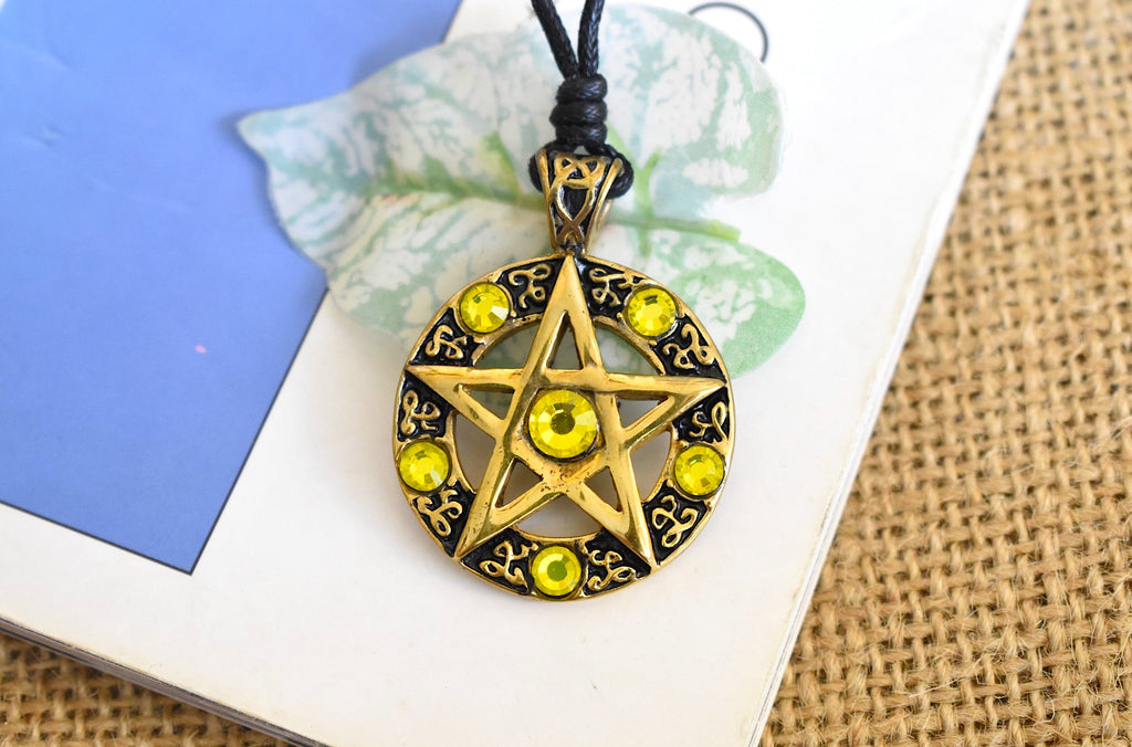 Color Pentagram Silver Pewter Gold Brass Charm Necklace Pendant Jewelry