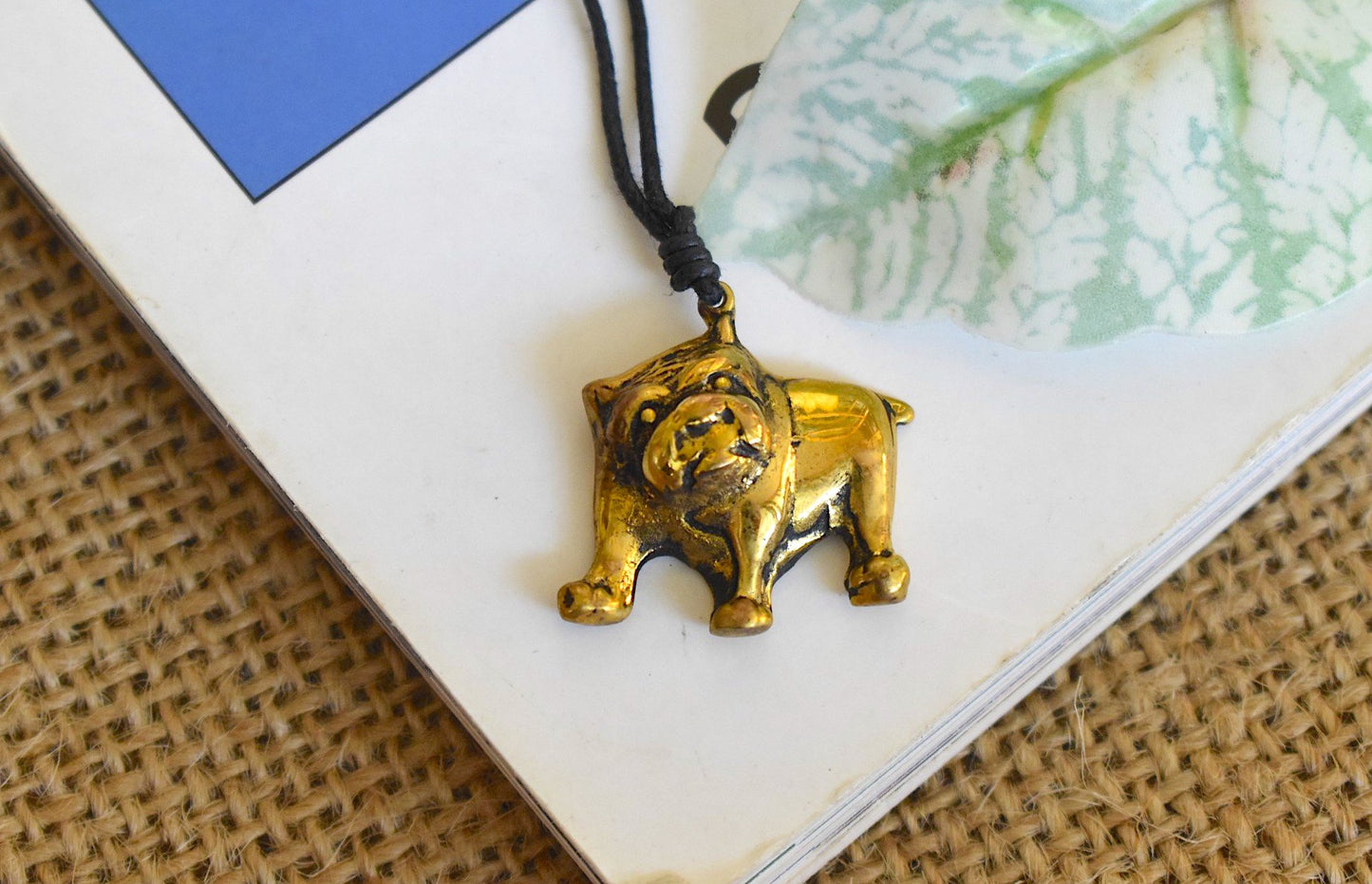 Chubby English Bulldog Handmade Gold Brass Charm Necklace Pendant Jewelry