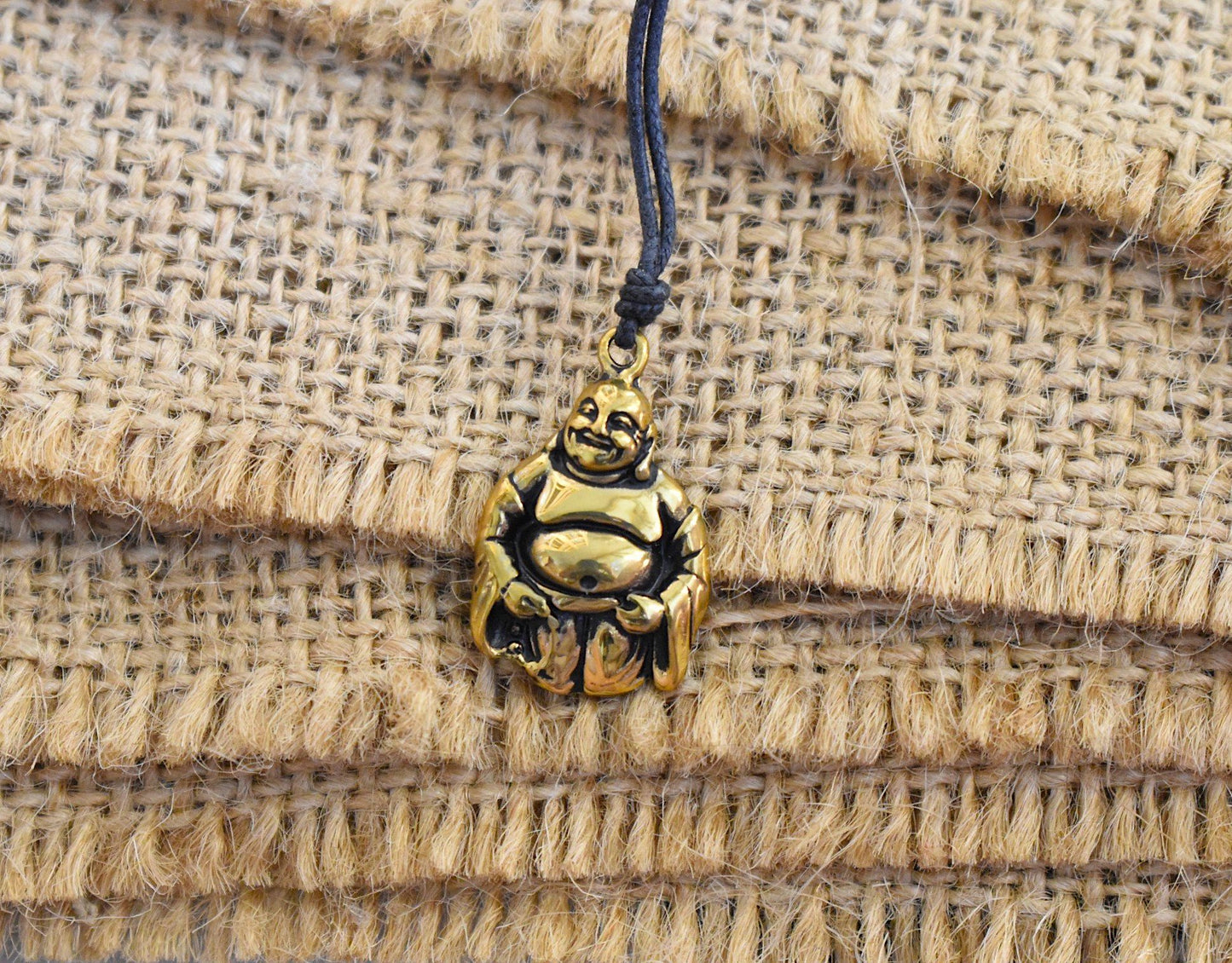 Happy Zen Buddha Handmade Gold Brass Necklace Pendant Jewelry