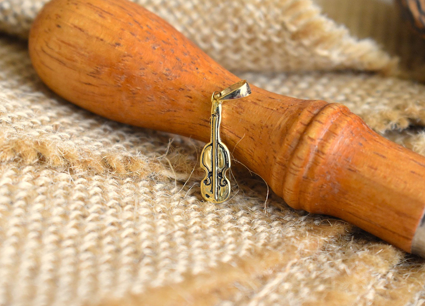 Cute Cello Violin Gold Brass Charm Necklace Pendant Jewelry