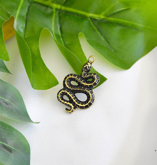 Long Snake Gold Brass Charm Necklace Pendant Jewelry