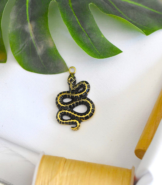 Long Snake Gold Brass Charm Necklace Pendant Jewelry