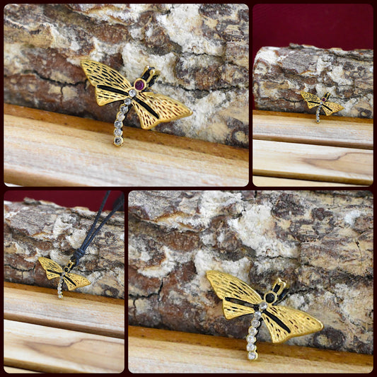 Lovely Dragonfly Gold Brass Charm Necklace Pendant Jewelry