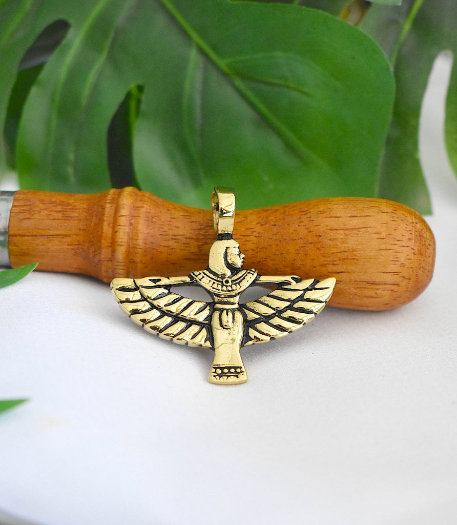 Isis Egyptian Goddess Bird Silver Pewter Gold Brass Necklace Pendant Jewelry