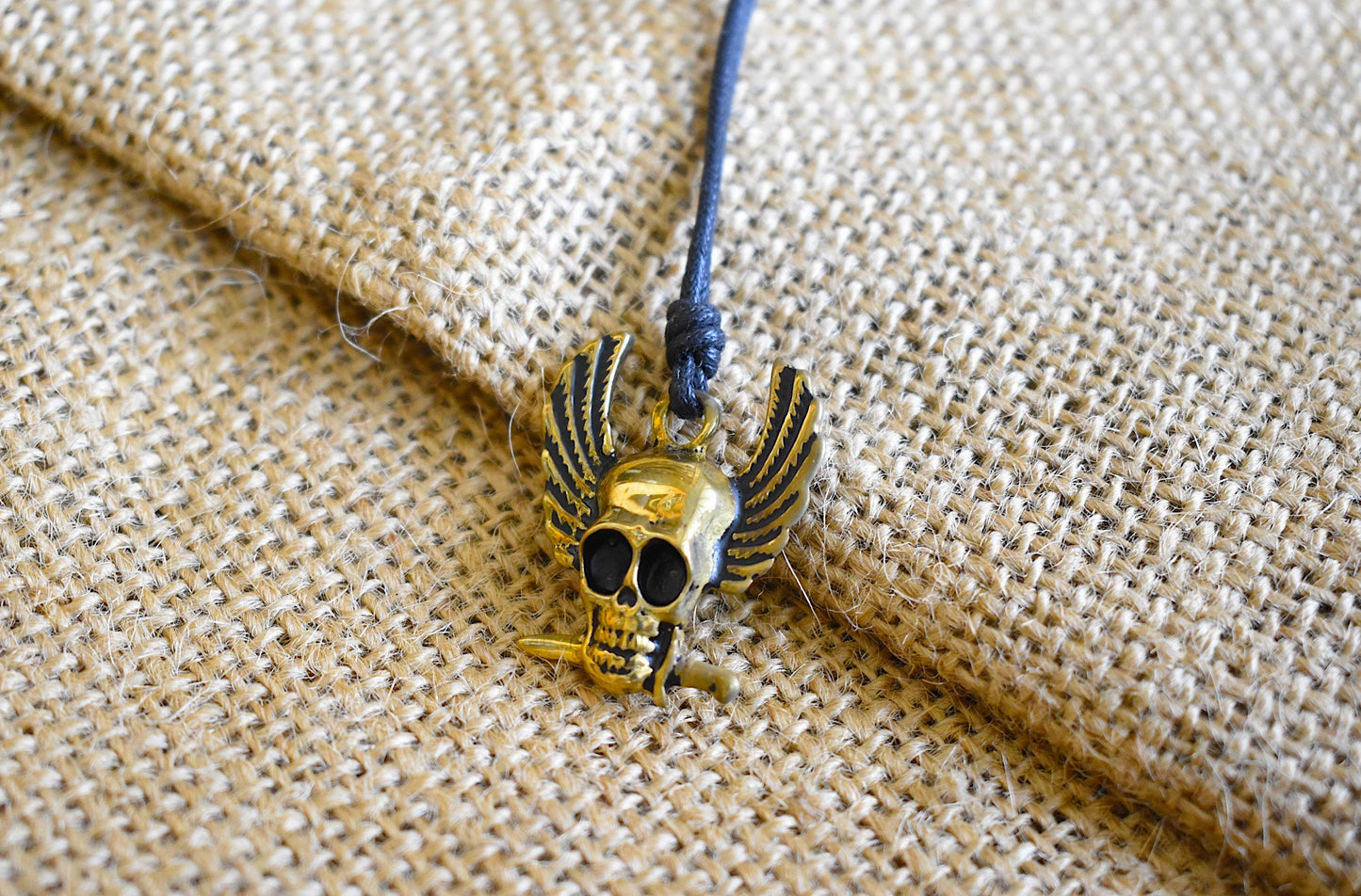 Skeleton Head Winged Silver Pewter Gold Brass Charm Necklace Pendant Jewelry