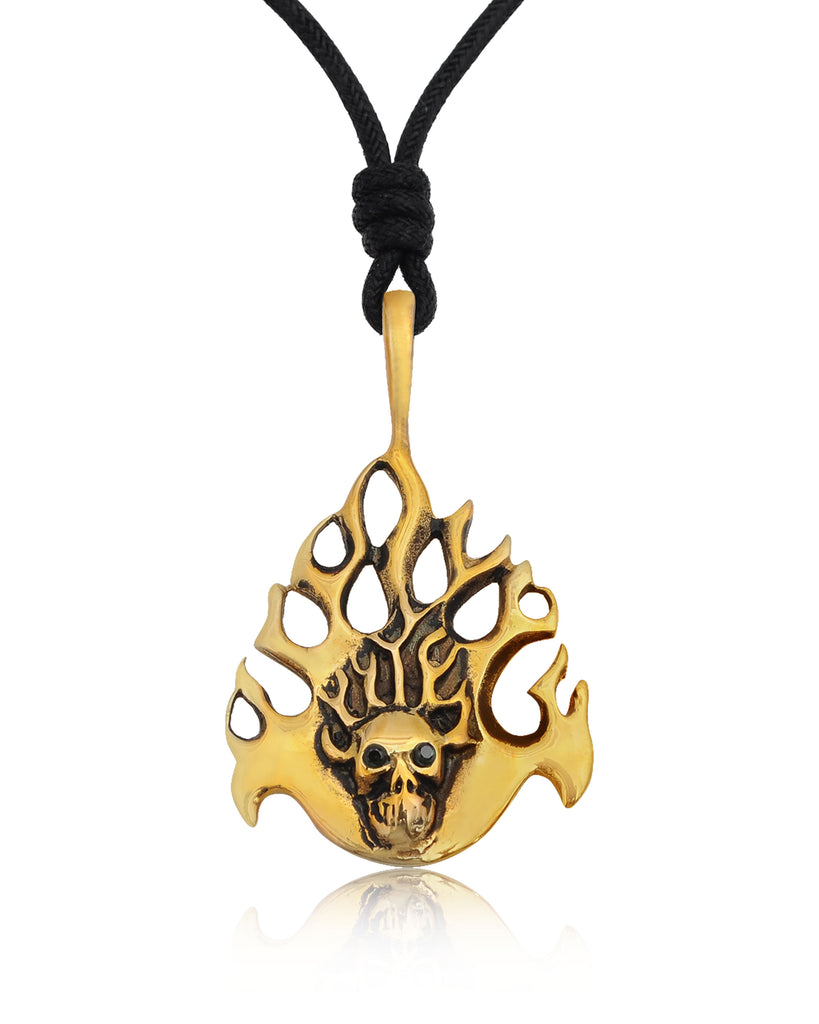 Fire Skull Head Handmade Silver Pewter Brass Necklace Pendant Jewelry