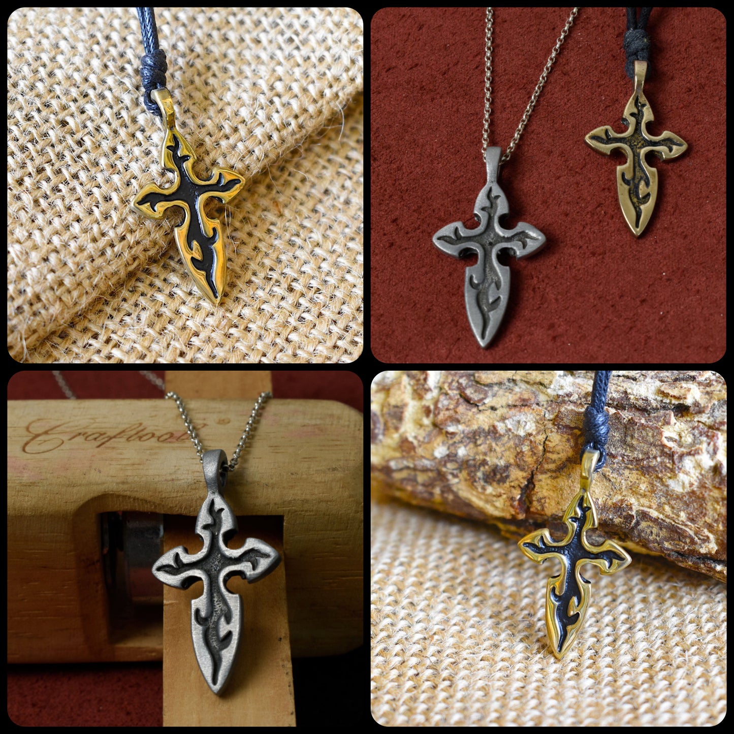 Gothic Cross Symbol Silver Pewter Gold Brass Charm Necklace Pendant Jewelry