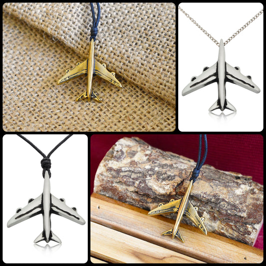 Airplane Handmade Silver Pewter Gold Brass Necklace Pendant Jewelry