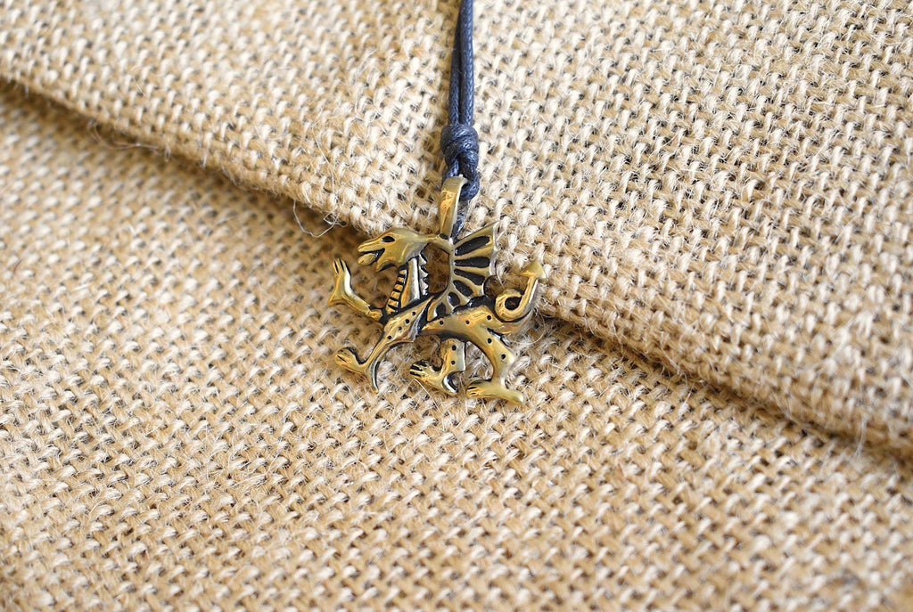 Dragon Crest Silver Pewter Gold Brass Charm Necklace Pendant Jewelry