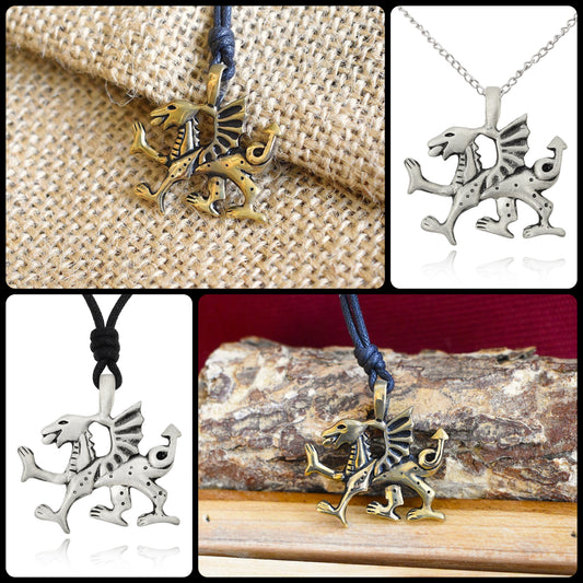 Dragon Crest Silver Pewter Gold Brass Charm Necklace Pendant Jewelry