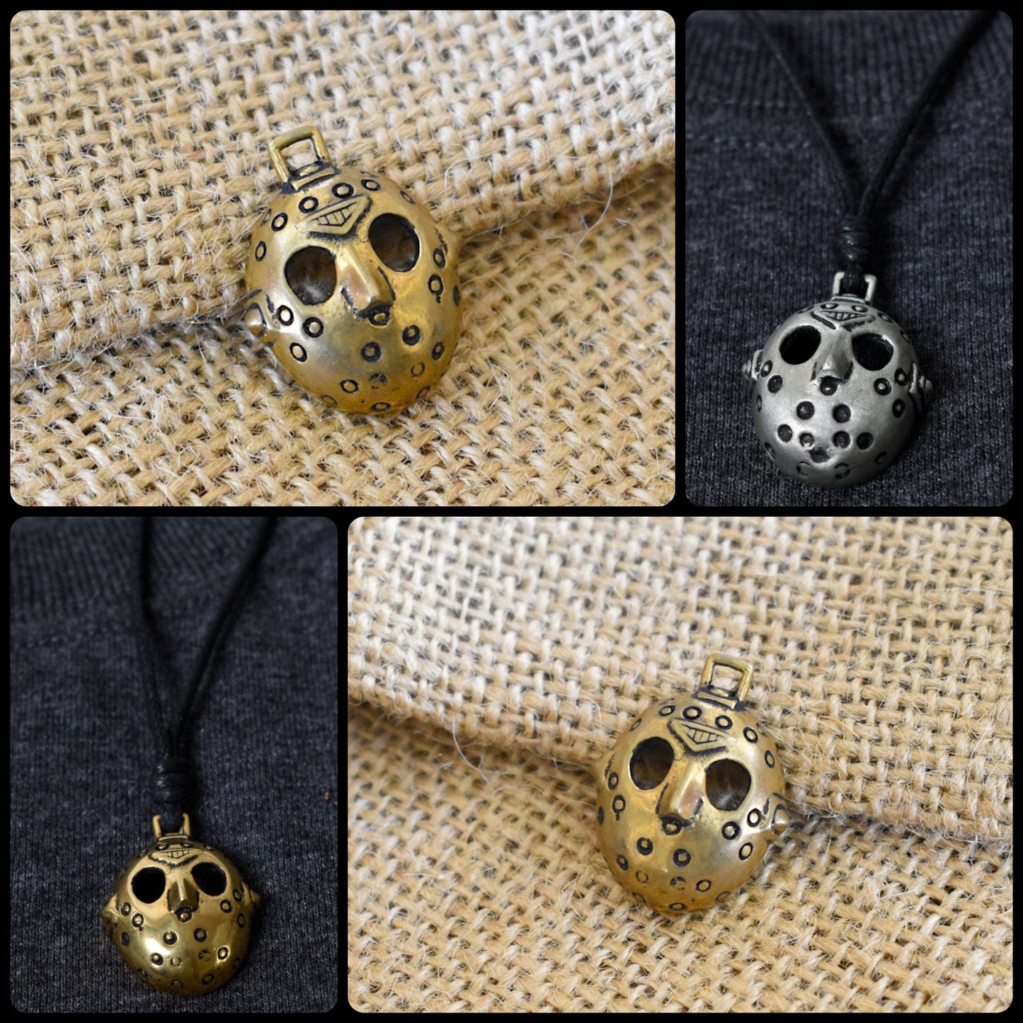 New Jason Hockey Mask Silver Pewter Gold Brass Charm Necklace Pendant Jewelry