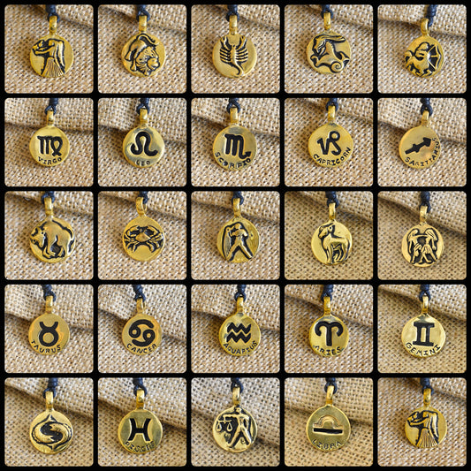 Astrology Silver Pewter Gold Brass Charm Necklace Pendant Horoscope Zodiac