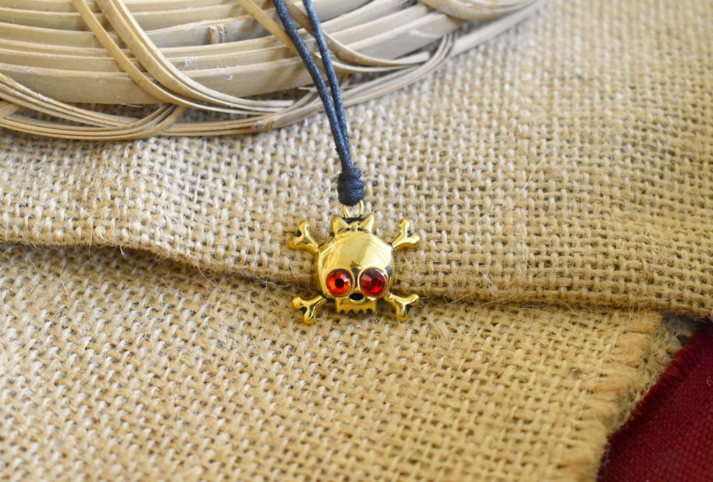 Skull & Crossbones Handmade Gold Brass Charm Necklace Pendant Jewelry