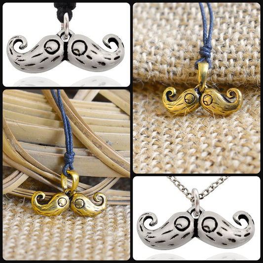 Cute Moustache Silver Pewter Gold Brass Charm Necklace Pendant Jewelry