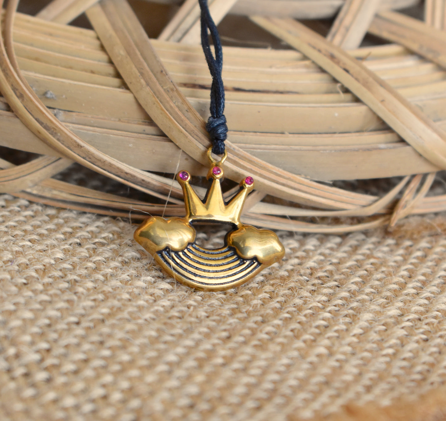 Colorful Rainbow Crown Handmade Brass Necklace Pendant Jewelry