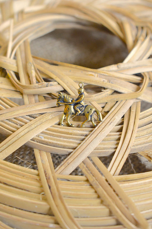 Jockey Horse Rider Handmade Brass Charm Necklace Pendant Jewelry
