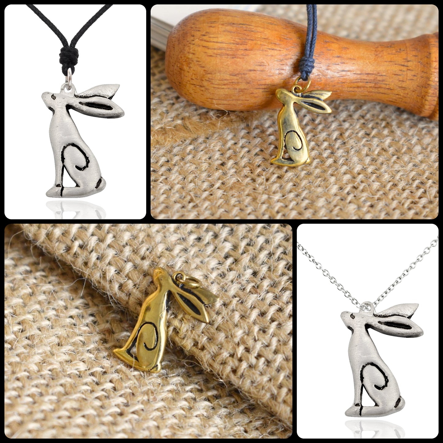 Cute Rabbit Handmade Brass Pewter Charm Necklace Pendant Jewelry
