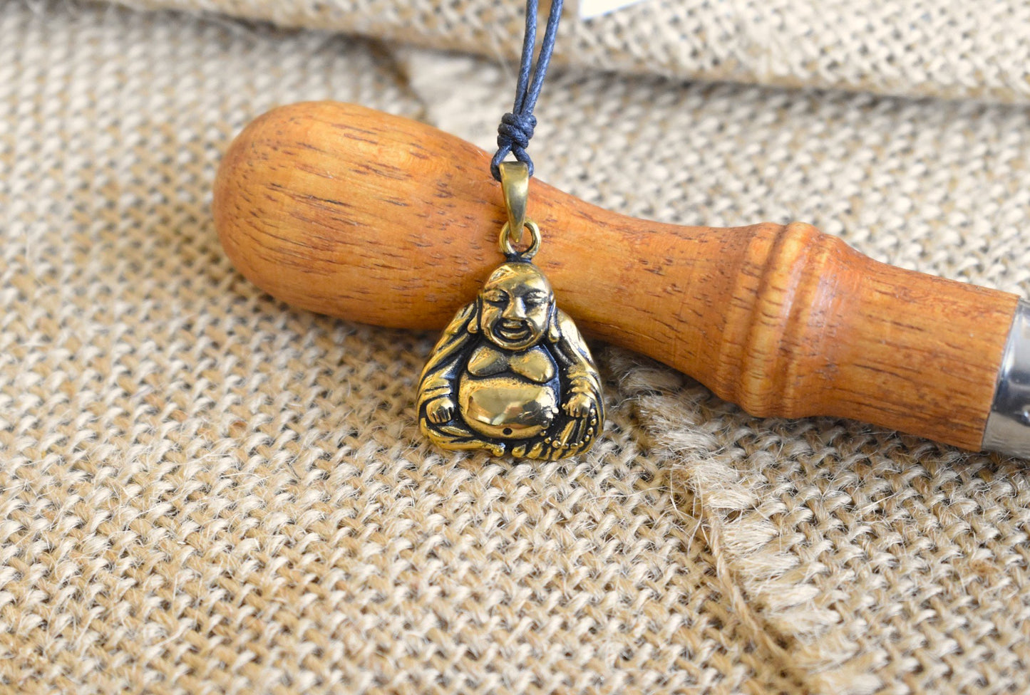 Happy Zen Buddha Handmade Gold Brass Necklace Pendant Jewelry
