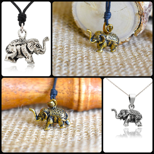 Thai Elephant 92.5 Sterling Silver Pewter Gold Brass Necklace Pendant Jewelry