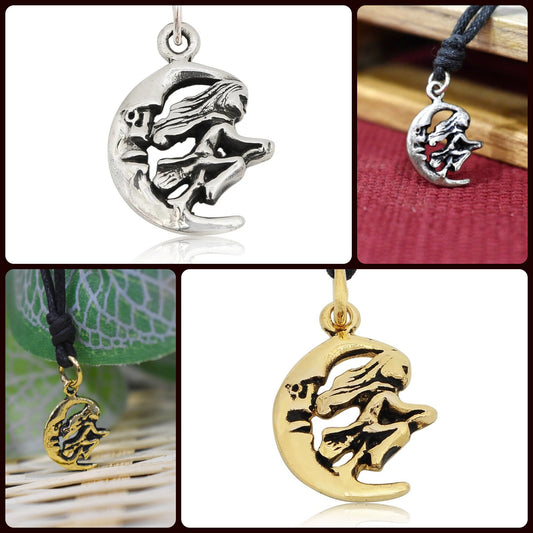 Witch Moon Handmade Gold Brass Silver Pewter Charm Necklace Pendant Jewelry