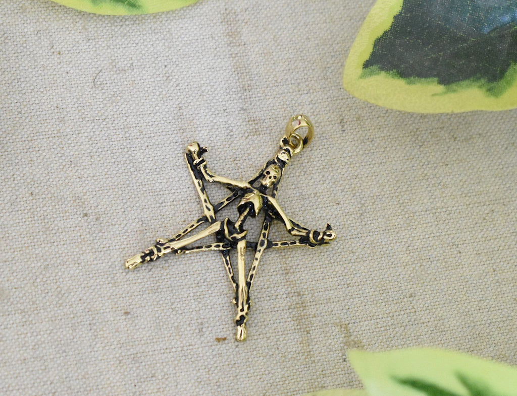 Star Man Skeleton On Pentagram Sterling Silver Gold Brass Charm Necklace Pendant Jewelry
