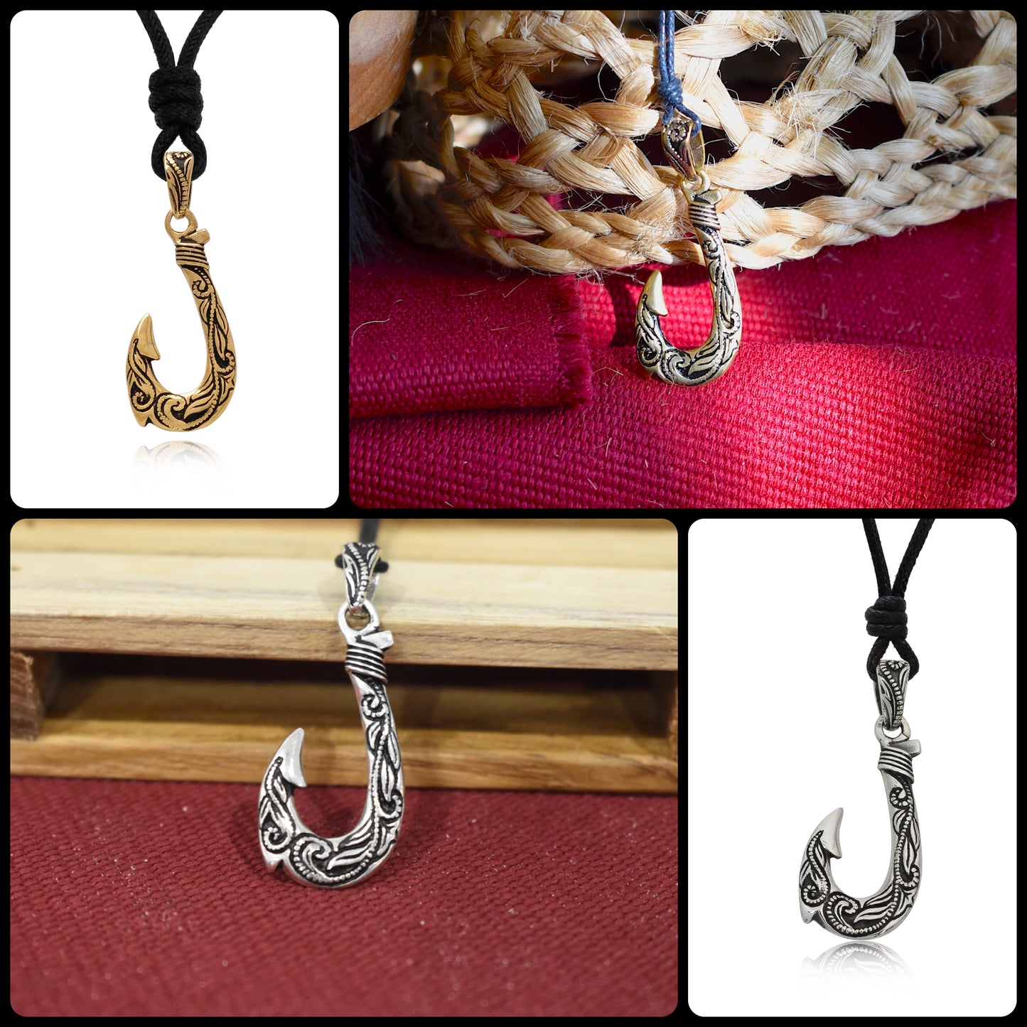 Maori Fishing Hook 92.5 Sterling Silver Pewter Brass Necklace Pendant Jewelry