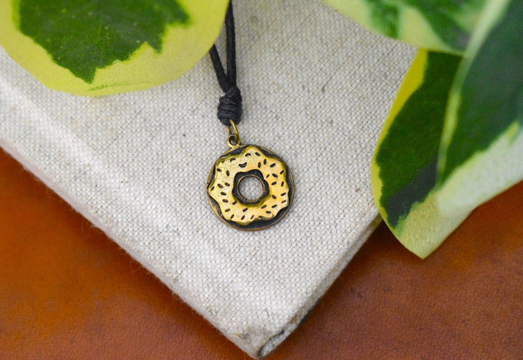 Sweet Donut Silver Pewter Gold BrassCharm Necklace Pendant Jewelry