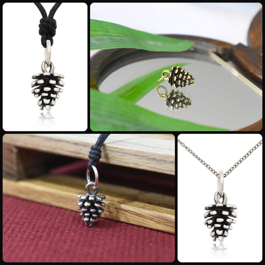Pinecone Winter Flower 92.5Sterling Silver Pewter Brass Necklace Pendant Jewelry
