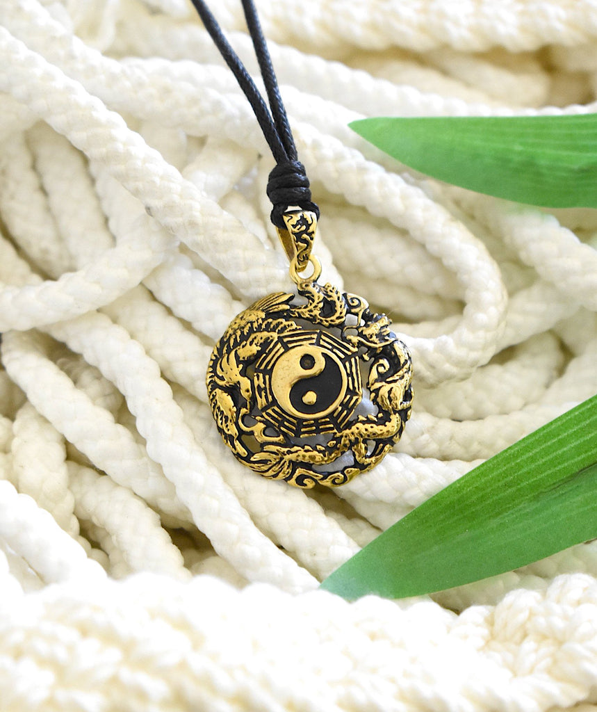 Phoenix Dragon Yin Yang 92.5 Sterling Silver Golden Brass Necklace Pendant