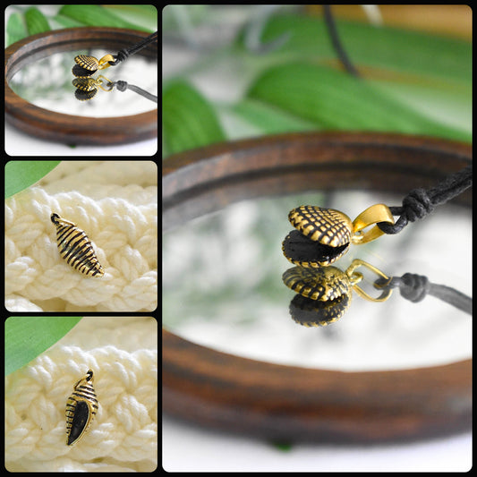 Cute Mini Seashell Gold Brass Charm Necklace Pendant Jewelry