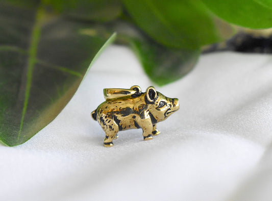 Smiling Pig Gold Brass Charm Necklace Pendant Jewelry