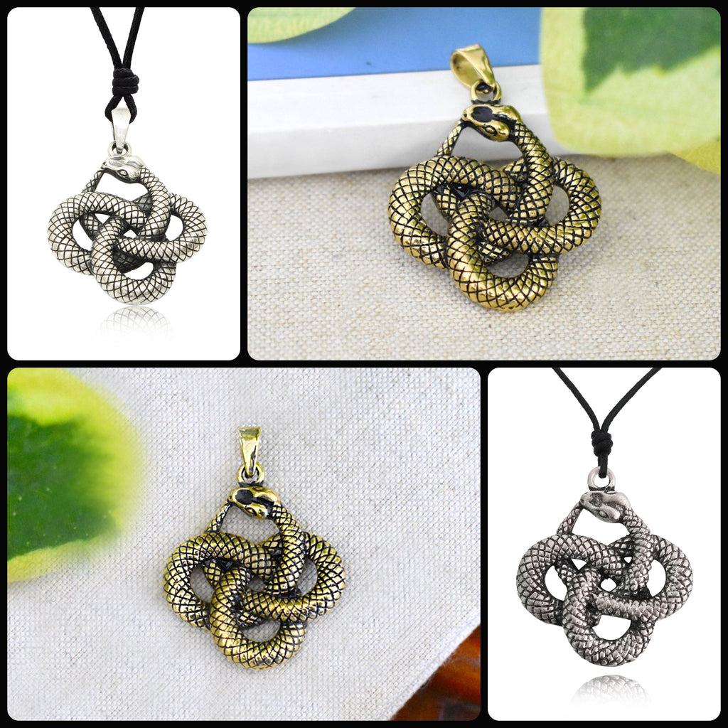 Ouroboros Snake Lying 92.5 Sterling Silver Pewter Brass Charm Necklace Pendant Jewelry