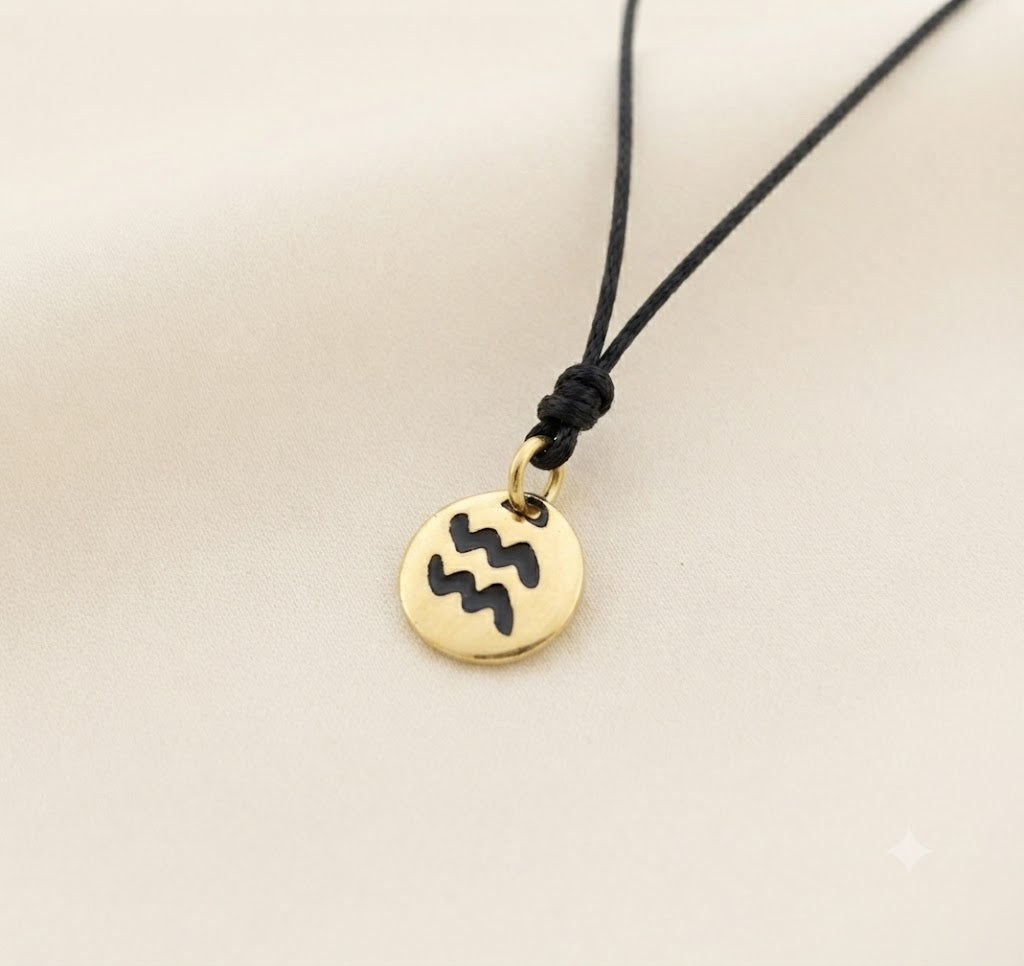 Astrology Gold 92.5 Sterling Silver Brass Charm Necklace Pendant Horoscope Zodiac