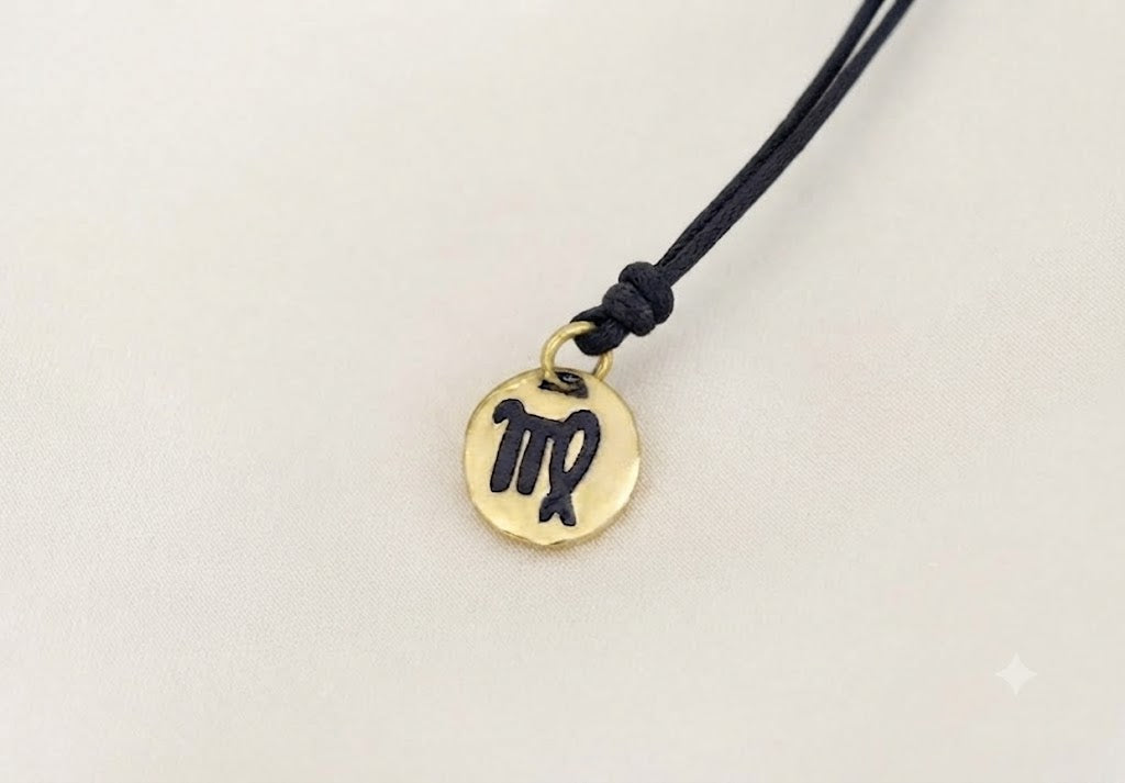 Astrology Gold 92.5 Sterling Silver Brass Charm Necklace Pendant Horoscope Zodiac