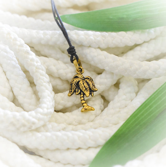 Mini Coconut Tree Handmade Gold Brass Necklace Pendant Jewelry
