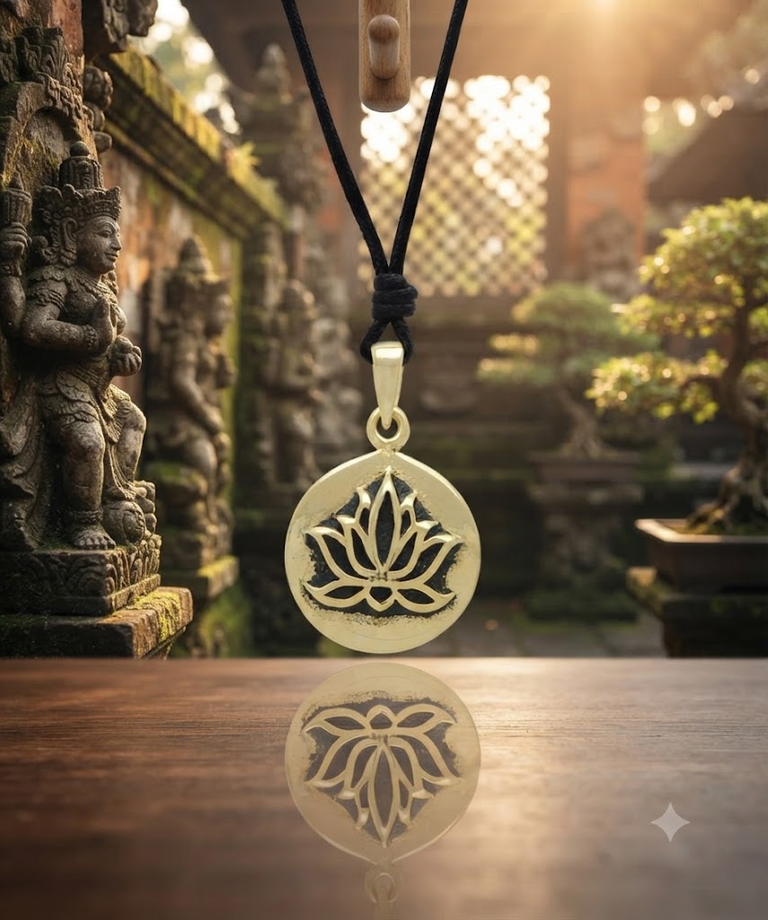 Lotus 92.5 Sterling Silver Pewter Brass Round Charm Necklace Pendant Jewelry