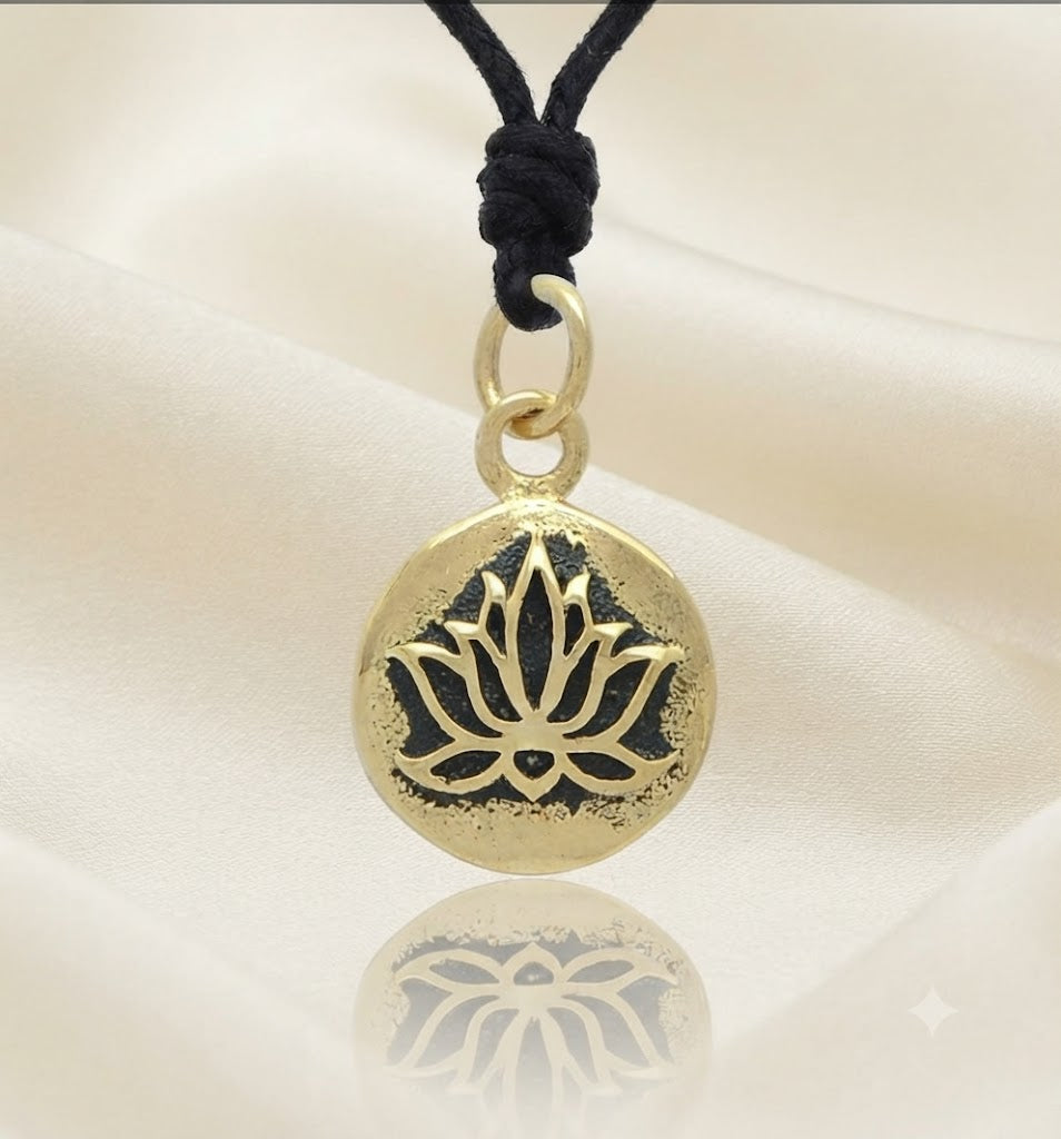 Lotus 92.5 Sterling Silver Pewter Brass Round Charm Necklace Pendant Jewelry