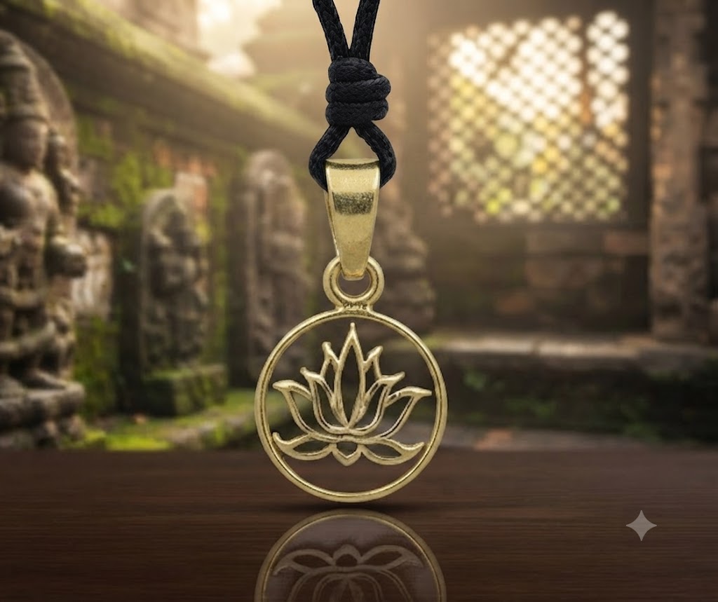 Lotus 92.5 Sterling Silver Pewter Brass Round Charm Necklace Pendant Jewelry