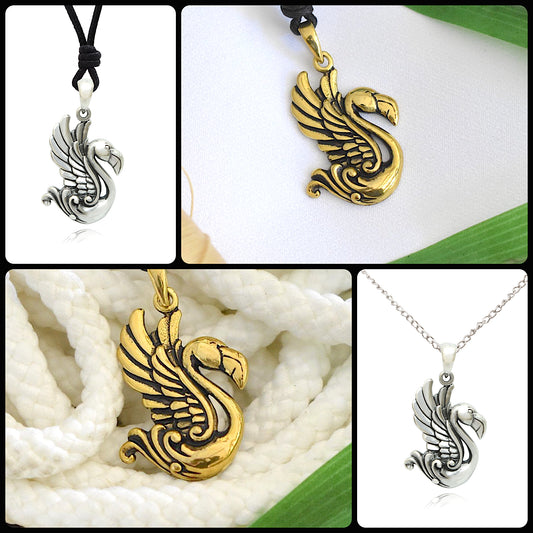 Flamingo Wings Spread 92.5 Sterling Silver Brass Necklace Pendant Jewelry