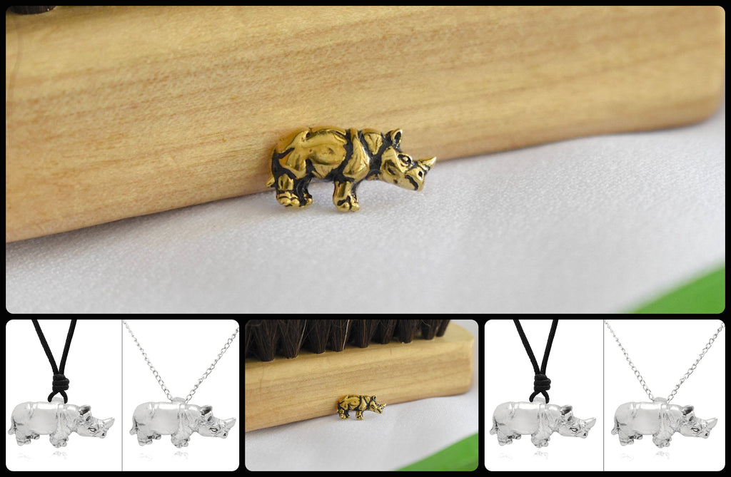 Cute Mini Rhino Handmade 92.5 Sterling Silver  Necklace Pendant Jewelry
