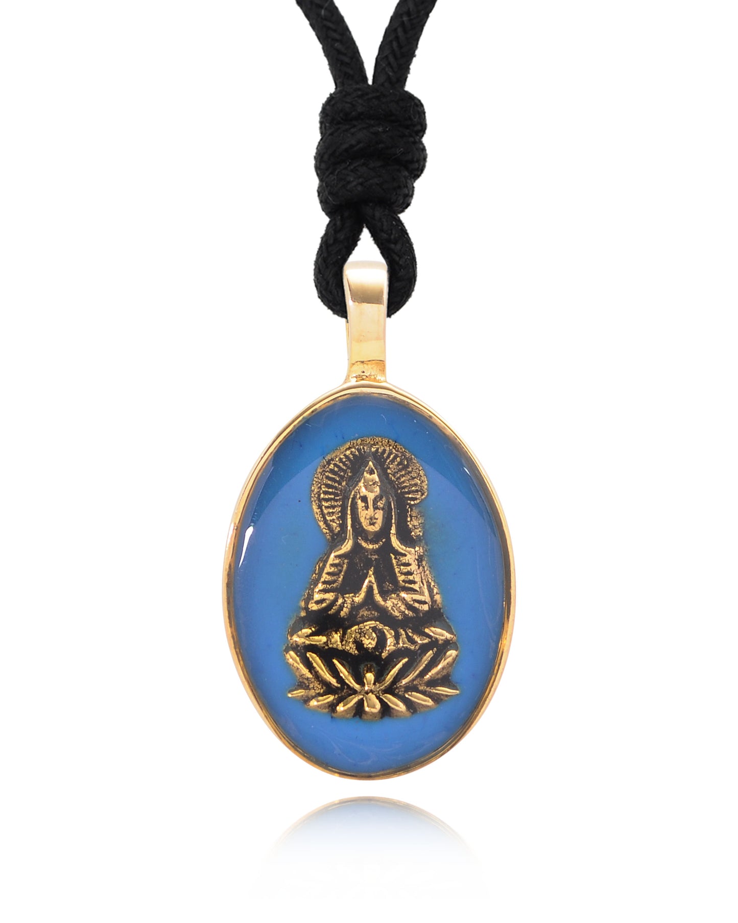 Guan Yin Goddess Meditating On Lotus Throne Brass Charm Necklace Pendant Jewelry
